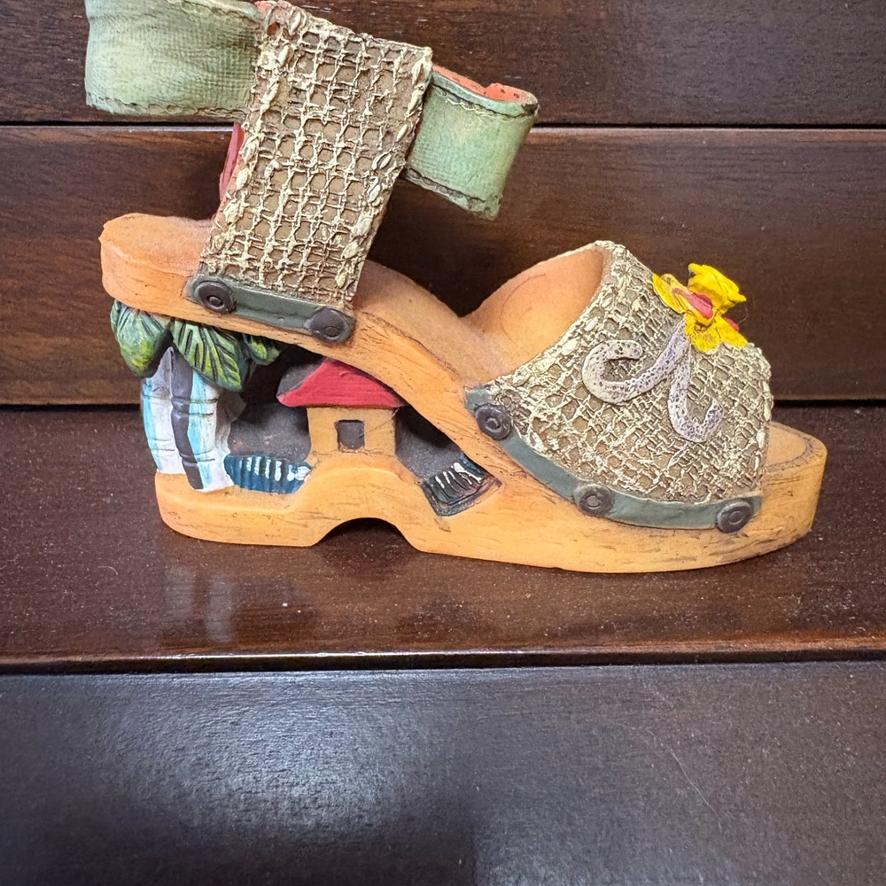 Rustic Woven Sandal Figurine with Floral Accent